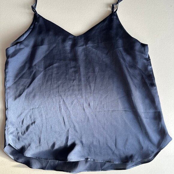 Navy Satin V neck Tank Top - Picture 2 of 3